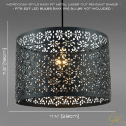 Happy Homewares Moroccan Designed Matte Black Metal Pendant Light Shade With Floral Decoration - thumbnail 6