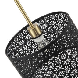 Happy Homewares Moroccan Designed Matte Black Metal Pendant Light Shade With Floral Decoration - thumbnail 4