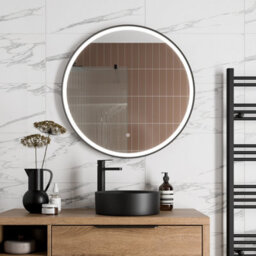 Affine Round Led Mirror Illuminated Touch Bathroom Demister Mains Matt Black 800mm - thumbnail 2