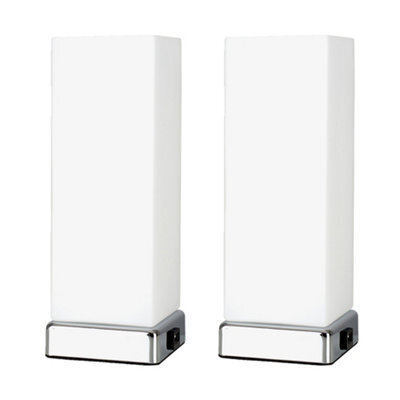 Valuelights Lazio Pair Of Chrome And White Modern Frosted Glass Bedside Touch Table Lamps With Usb Charging Ports - image 1