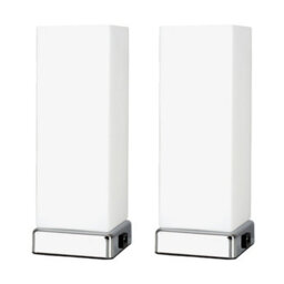 Valuelights Lazio Pair Of Chrome And White Modern Frosted Glass Bedside Touch Table Lamps With Usb Charging Ports