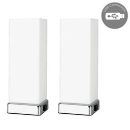 Valuelights Lazio Pair Of Chrome And White Modern Frosted Glass Bedside Touch Table Lamps With Usb Charging Ports - thumbnail 7