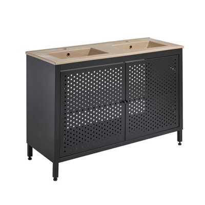 Homestylestore 1212mm Black Metal Floorstanding Bathroom Vanity Unit And Double Sand Basin - image 1
