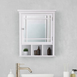 Teamson Home Wall Mounted Mirrored Bathroom Medicine Cabinet, Bathroom Storage, White - thumbnail 1