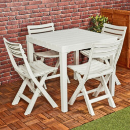 Urbn-Living Urbnliving White Plastic Garden Dining Table And Foldable Chair Set Outdoor Patio Furniture - thumbnail 1