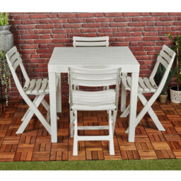 Urbn-Living Urbnliving White Plastic Garden Dining Table And Foldable Chair Set Outdoor Patio Furniture - thumbnail 2