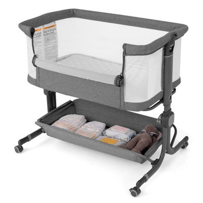 Costway Baby Bassinet Bedside Sleeper Bedside Crib W/ 6-Level Adjustable Height-Dark Grey - image 1