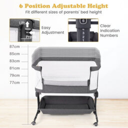 Costway Baby Bassinet Bedside Sleeper Bedside Crib W/ 6-Level Adjustable Height-Dark Grey - thumbnail 5
