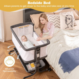 Costway Baby Bassinet Bedside Sleeper Bedside Crib W/ 6-Level Adjustable Height-Dark Grey - thumbnail 6