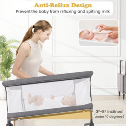 Costway Baby Bassinet Bedside Sleeper Bedside Crib W/ 6-Level Adjustable Height-Dark Grey - thumbnail 4