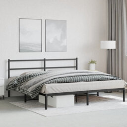 Berkfield Metal Bed Frame Without Mattress With Headboard Black 180X200Cm - thumbnail 4