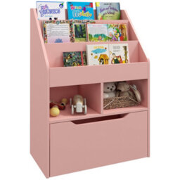 Homcom Kids Bookcase, Toy Box W/ Storage Drawer, Wheels For Bedroom - Pink - thumbnail 2