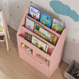Homcom Kids Bookcase, Toy Box W/ Storage Drawer, Wheels For Bedroom - Pink - thumbnail 9