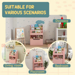Homcom Kids Bookcase, Toy Box W/ Storage Drawer, Wheels For Bedroom - Pink - thumbnail 7