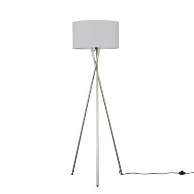 Valuelights Camden Brushed Chrome Tripod Floor Lamp With Grey Drum Shade - image 1