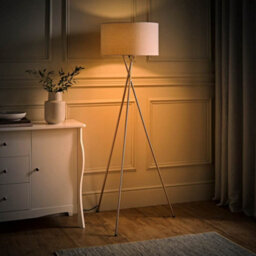 Valuelights Camden Brushed Chrome Tripod Floor Lamp With Grey Drum Shade - thumbnail 2