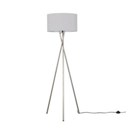 Valuelights Camden Brushed Chrome Tripod Floor Lamp With Grey Drum Shade