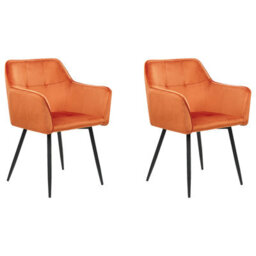 Beliani Set Of 2 Dining Chairs Jasmin Velvet Orange - thumbnail 1