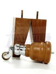 L&F 2X Dark Oak Stain 165mm High Wood Furniture Legs With Chrome Cauldron Castor & 2 Back Feet Settee Chairs, Sofas M8 Tsp2007 - thumbnail 5