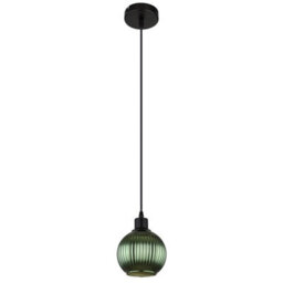Luminosa Lighting Luminosa Zumba Dome Pendant Ceiling Light Matt Black Ball Green Glass Shade 1X E27 - thumbnail 2