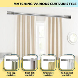 Ameha Cylinder Curtains Pole Heavy Duty Extendable Metal Curtain Rod (120-210 Cm, Chrome) Rings, Brackets And Fitting Set - thumbnail 8