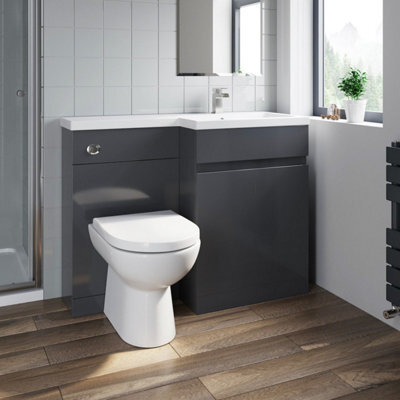 Affine 1100 mm Bathroom Vanity Unit Basin Toilet Combined Furniture Right Hand Grey - image 1