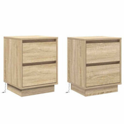 Berkfield Bedside Cabinets With Led Lights 2 Pcs Sonoma Oak 39X34.5X50 Cm - thumbnail 2