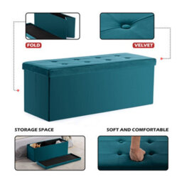 Hnnhome 110X40X40Cm Velvet Pouffe Folding Storage Ottoman Footstool Box Toy Chest With Lid, Foldable Foot Stool Seat(Teal) - thumbnail 2