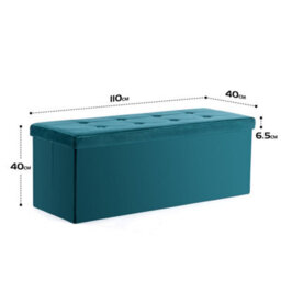 Hnnhome 110X40X40Cm Velvet Pouffe Folding Storage Ottoman Footstool Box Toy Chest With Lid, Foldable Foot Stool Seat(Teal) - thumbnail 3