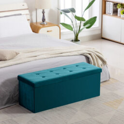 Hnnhome 110X40X40Cm Velvet Pouffe Folding Storage Ottoman Footstool Box Toy Chest With Lid, Foldable Foot Stool Seat(Teal) - thumbnail 6