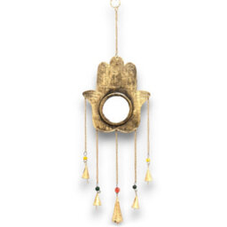 Indian Chimes Hamsa Large Mirror 5 Bells Gold