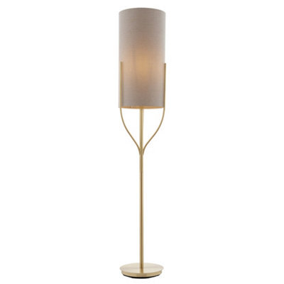 Luminosa Lighting Luminosa Fraser Base & Shade Floor Lamp Satin Brass Plate, Natural Linen Mix Fabric - image 1