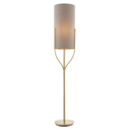 Luminosa Lighting Luminosa Fraser Base & Shade Floor Lamp Satin Brass Plate, Natural Linen Mix Fabric