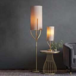 Luminosa Lighting Luminosa Fraser Base & Shade Floor Lamp Satin Brass Plate, Natural Linen Mix Fabric - thumbnail 2