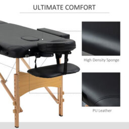 Homcom Wooden Folding Spa Beauty Massage Table W/ 2 Sections, Carry Bag, Black - thumbnail 6
