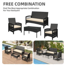 4Pcs Rattan Garden Furniture Sofa Set Armchairs - thumbnail 1