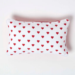 Homescapes Cotton Red Hearts Cushion Cover, 30 X 50 Cm