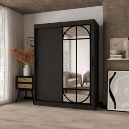 Arten Lugo 150Cm Black Sliding Door Wardrobe With Mirror - thumbnail 1