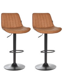 Wyld And Coco Luxehome Brown Faux Leather Bar Stool Set Of 2 - Height Adjustable Swivel With Footrest - thumbnail 3