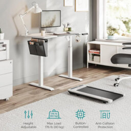 Songmics Electric Standing Desk, Height Adjustable Desk, Spliced Tabletop, 4 Memorable Heights, Classic White And Dove Grey - thumbnail 1