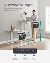 Songmics Electric Standing Desk, Height Adjustable Desk, Spliced Tabletop, 4 Memorable Heights, Classic White And Dove Grey - thumbnail 3