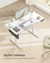 Songmics Electric Standing Desk, Height Adjustable Desk, Spliced Tabletop, 4 Memorable Heights, Classic White And Dove Grey - thumbnail 6