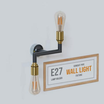 Industrial Wall Lights 20mm Conduit Pipe Modern E27 Base Lamp Holder Fitting Wall Scone Fixture With Bulbs - image 1