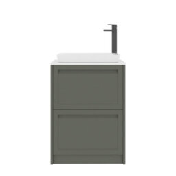 Royal Bathrooms Royal Bathroom Elmore 600mm Matt Green Freestanding Bathroom Vanity Unit 2 Drawer Plain White Worktop With Qubix Basin - thumbnail 7