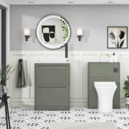 Royal Bathrooms Royal Bathroom Elmore 600mm Matt Green Freestanding Bathroom Vanity Unit 2 Drawer Plain White Worktop With Qubix Basin - thumbnail 5