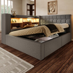 Btm 4Ft6 Double Upholstered Daybed 135  X 190 Cm, Hydraulic Storage Sofa Bed With Usb And Type C Charging, Linen, Grey - thumbnail 8