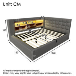 Btm 4Ft6 Double Upholstered Daybed 135  X 190 Cm, Hydraulic Storage Sofa Bed With Usb And Type C Charging, Linen, Grey - thumbnail 2