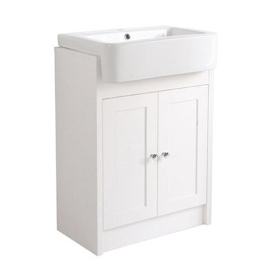 Belofay Vanity Unit With Basin, 600mm Floor-Standing Bathroom Cabinet In High Matt White, 1 Tap Hole Ceramic Basin - image 1
