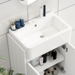 Belofay Vanity Unit With Basin, 600mm Floor-Standing Bathroom Cabinet In High Matt White, 1 Tap Hole Ceramic Basin - thumbnail 3