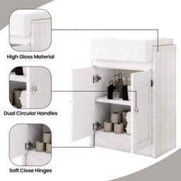 Belofay Vanity Unit With Basin, 600mm Floor-Standing Bathroom Cabinet In High Matt White, 1 Tap Hole Ceramic Basin - thumbnail 4